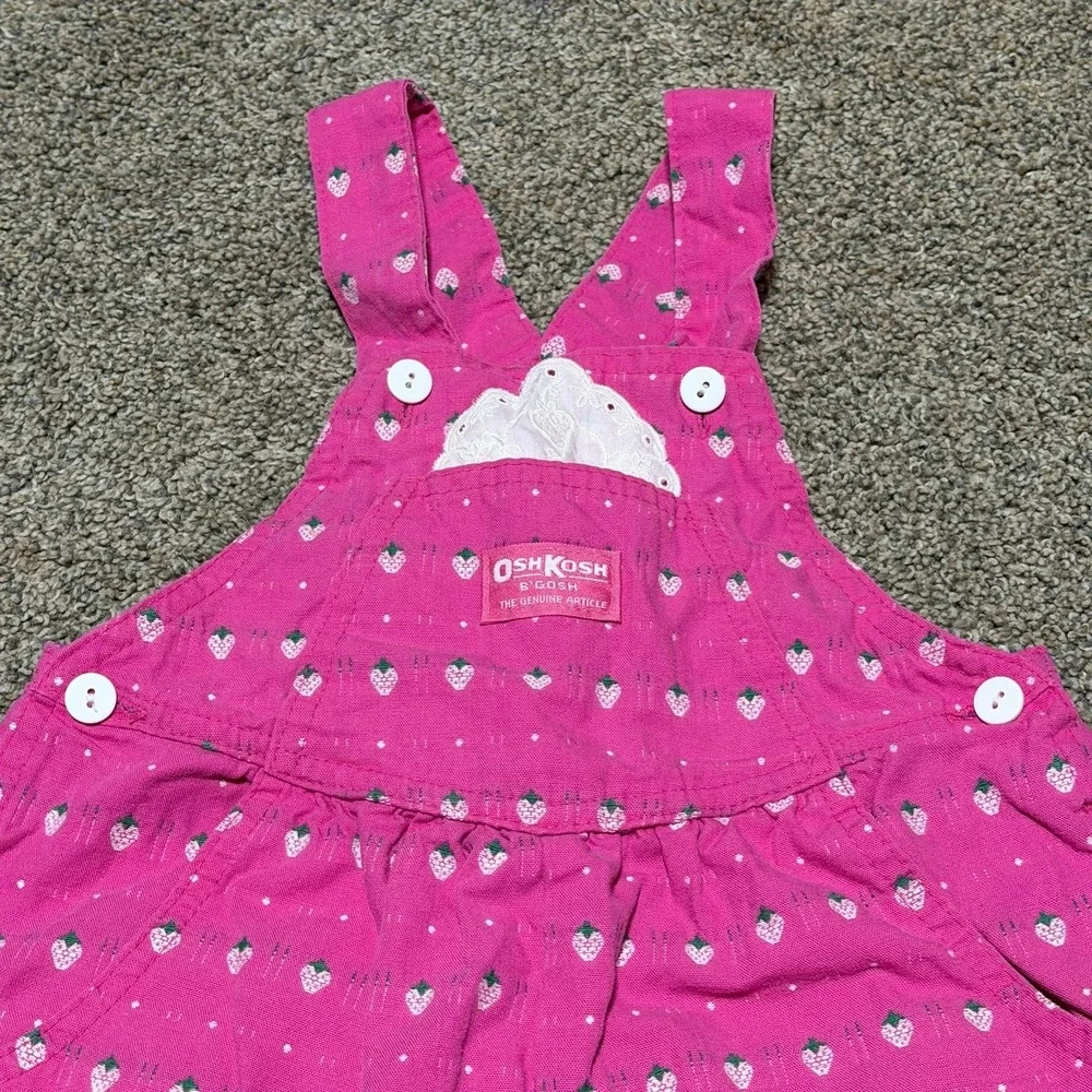 Vintage OshKosh B'Gosh‎ Pink Strawberry Overalls Girls Size 5 USA Made Rare